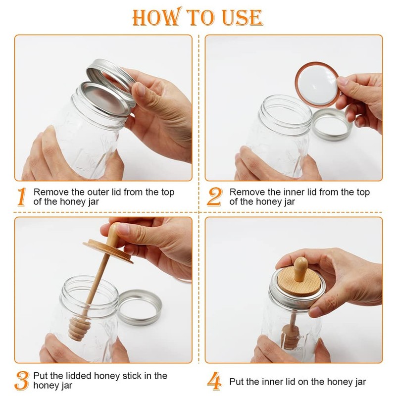 2pcs Wooden Mason Jar Honey Dipper with Lids Set - Honey Dipper Wooden Stick ... gallery