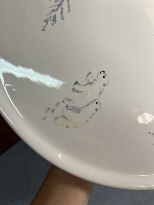 12"D Pfaltzgraff polar bear cake plate winter frost berries pinecones, 6" T gallery