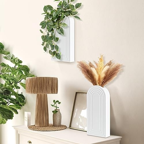 Wall Planter for Indoor Plants, Wood Wall Decor Hanging Planter, White-2pcs gallery