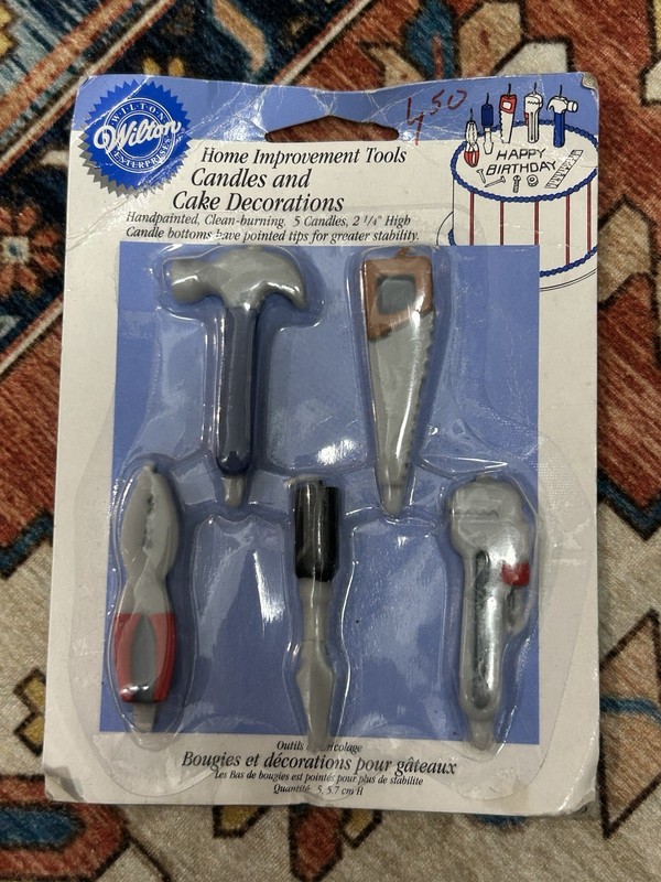 5 Vintage Wilton Home Improvement Tools Birthday Candles 2.25" NOS 1990s Sealed