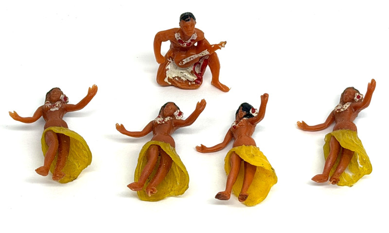 Vintage Hawaiian Hula Dancer Cake Toppers Hong Kong Luau 5 Pieces