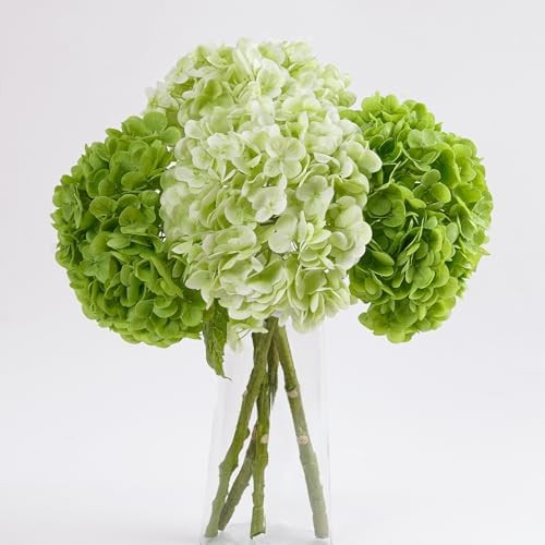 4 Pcs Hydrangea Artificial Flowers, Latex 4pcs 2 Dark Green & 2 Light Green