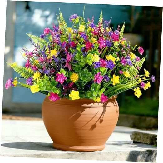 Artificial Flowers for Outdoors, Faux Flowers, UV 12 Bundles Multi Color gallery