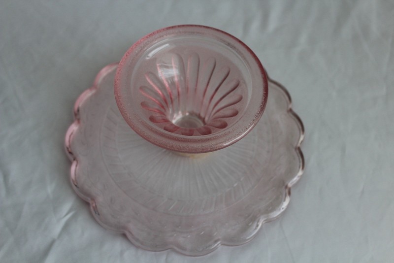 Pink Pressed Glass Cake Stands Laurel Leaf Dessert Pedestals 7.75” gallery