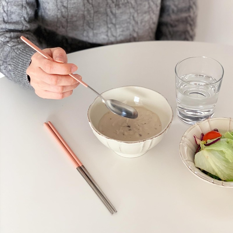 KoreanStyle Cutlery Spoon Chopsticks Set 304 Stainless Steel 2 PCS Ivory gallery
