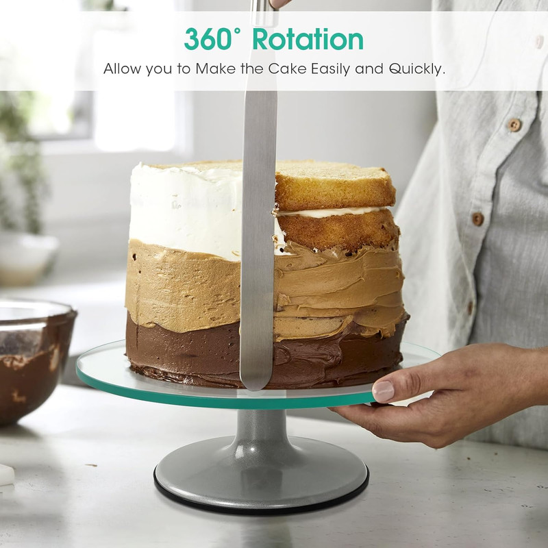 12" Glass Cake Decorating Stand Rotating Revolving Cake Turntable Pastry Holder gallery
