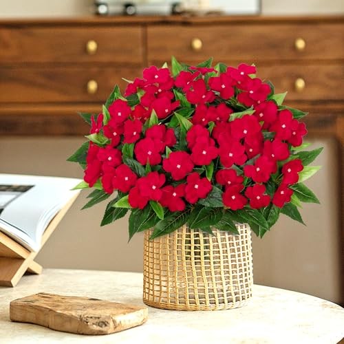 Artificial Flowers for OutdoorsPCS Fake Impatiens Flower Bouquet Faux 3 Red gallery