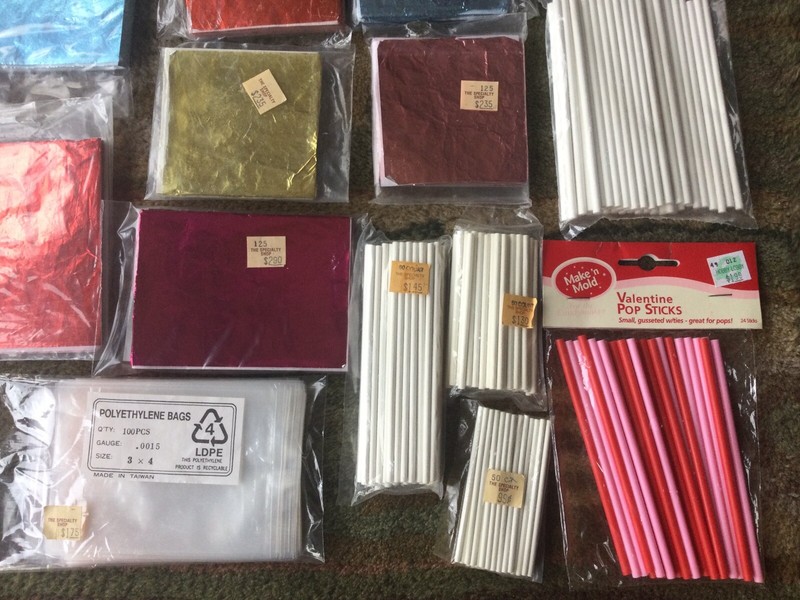 Huge Lot of Candy Making Supplies - Foil Wrappers, Lollipop Sticks, Bags, Dipper gallery