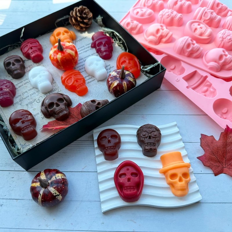 2 Pcs Halloween Silicone Molds, 32 Cavity 3D Skull Shape Chocolate Candy Baki... gallery