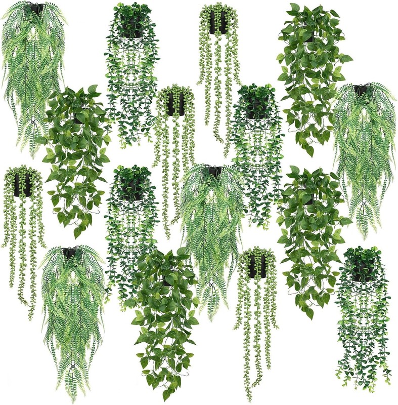 16 Pcs Artificial Hanging Plants Potted Fake Plants Greenery Faux