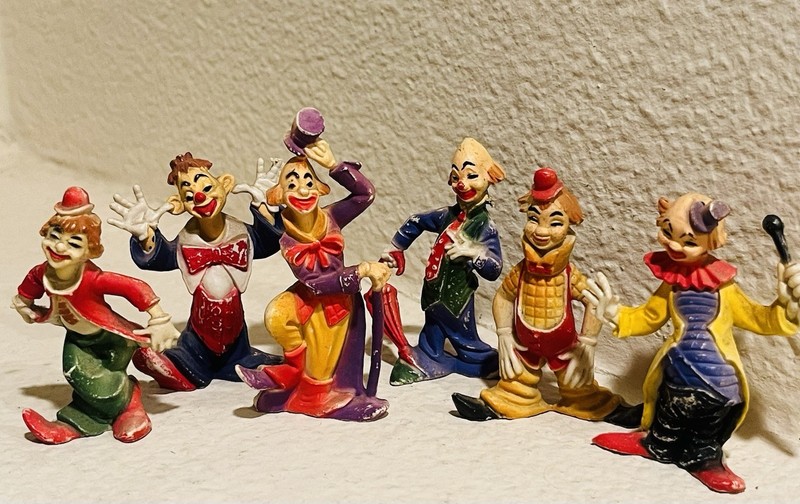 1970s Clown Cake Toppers, Set Of 6, Hong Kong