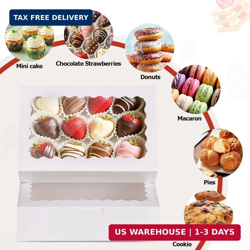 20pcs Cookie Boxes with Window, 9x6x2.5 Inches White Bakery Boxes for Dessert, T gallery
