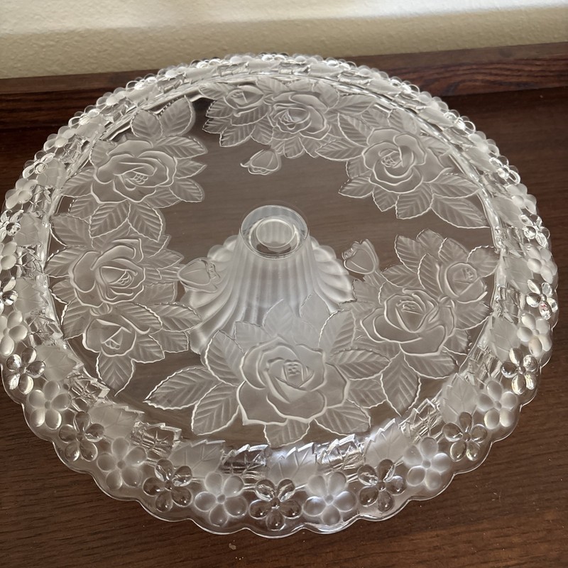 Vintage Mikasa Crystal Pedestal Cake Stand Winter Rose13″ Clear Frosted