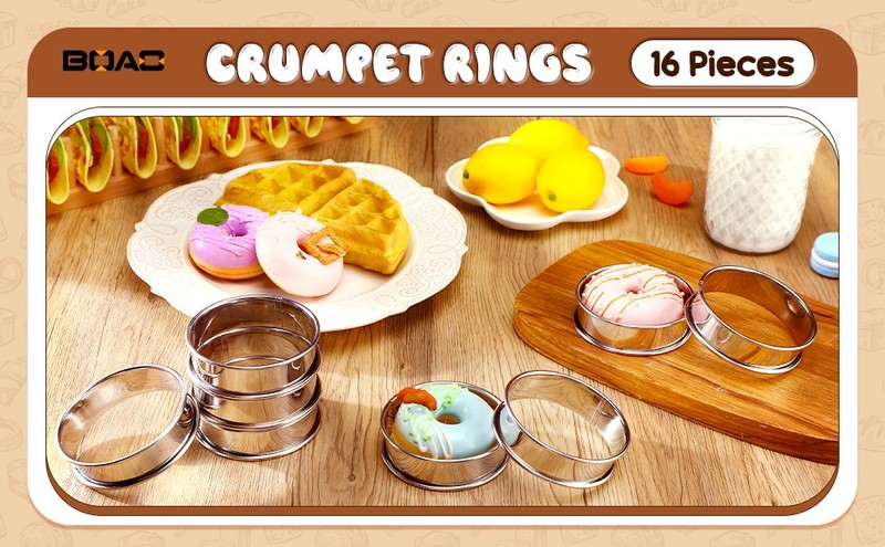 16 Pcs English Muffin Rings Nonstick Double Rolled Crumpet Rings Round Cookie gallery