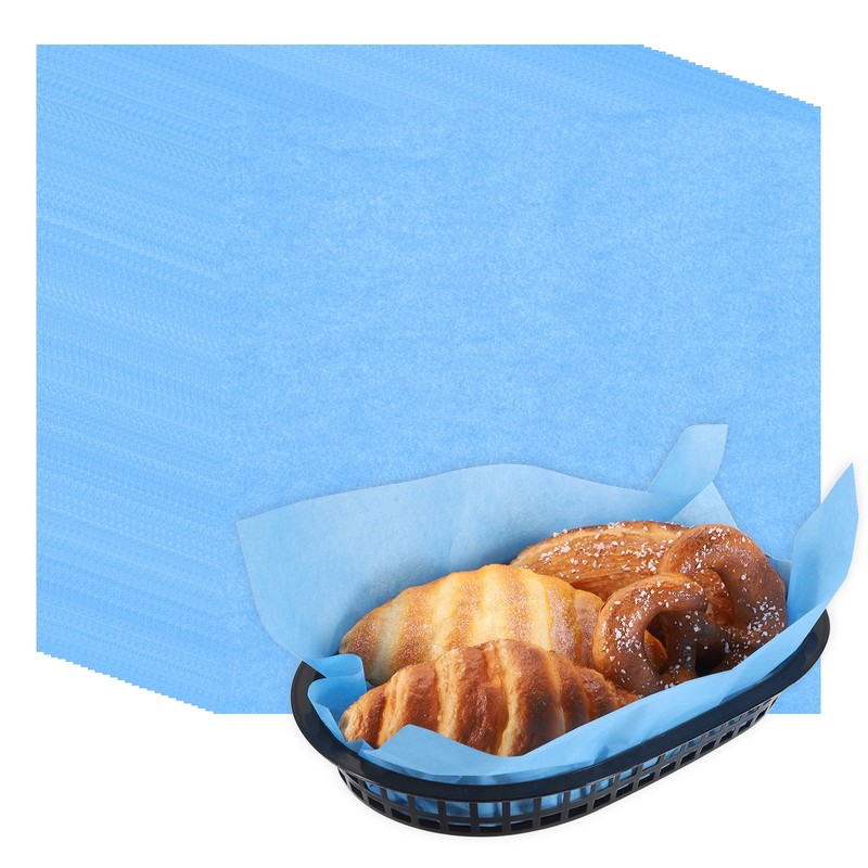 50pcs Solid Color Wax Paper Sheets with 5Pcs Fast Food Baskets Sky Blue