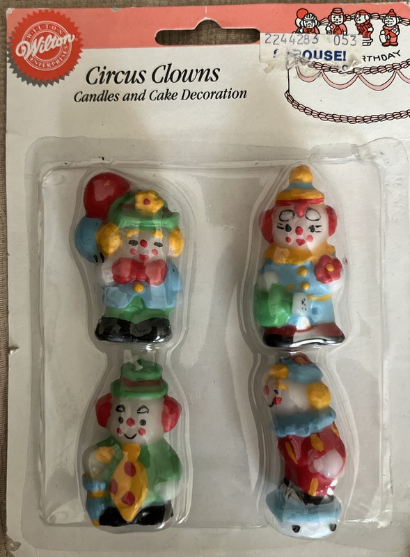 Vintage 1992 Wilton Circus Clowns Unused Candles And Cake Decoration Set Of Two