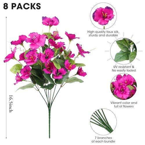 8 Bundles Fake Silk Flowers, Artificial Hibiscus Flowers for Outdoors Fuchsia gallery