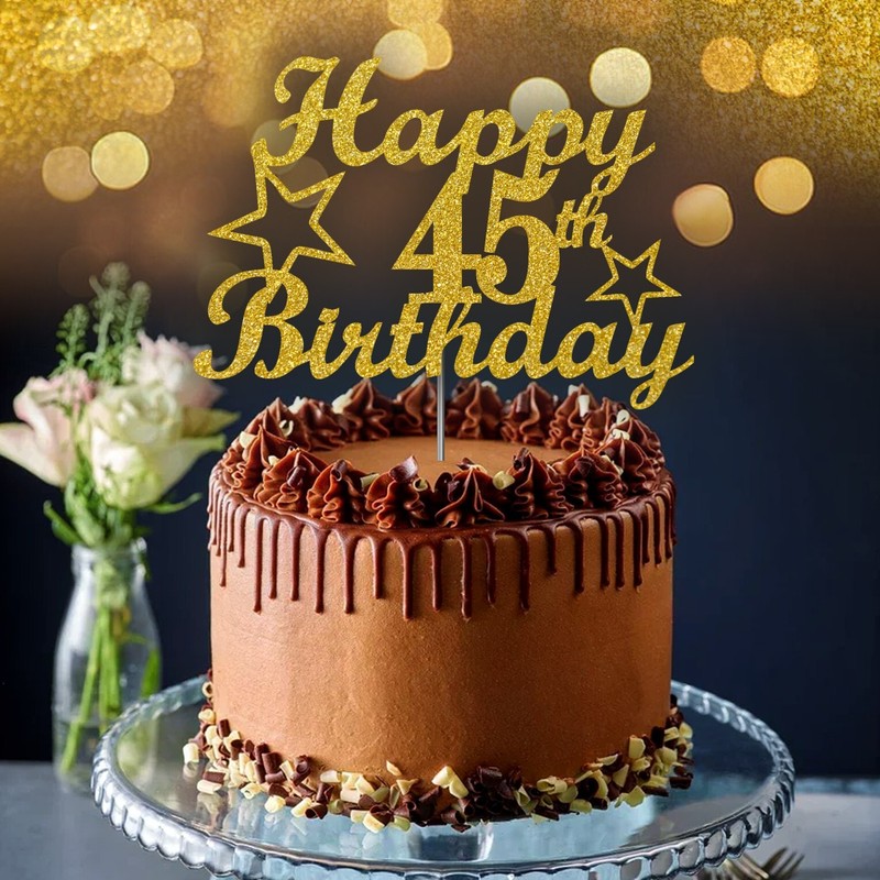 45 Birthday Cake Topper Gold Glitter, 45th Party Decoration Ideas gallery