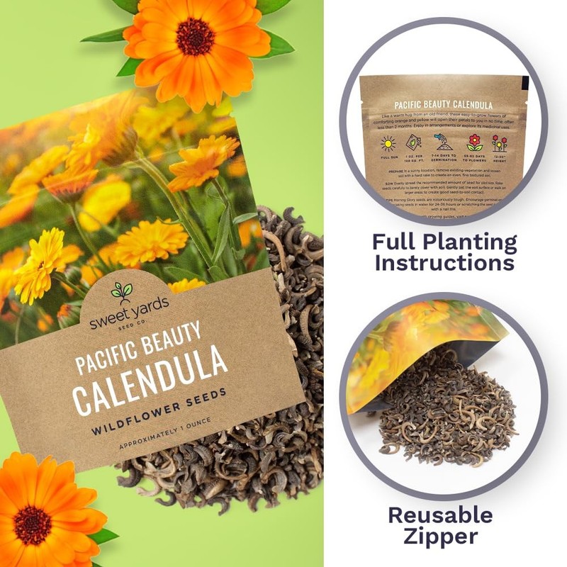 Calendula ‘Pacific Beauty Mix’ – 1 Ounce Pouch, Shades of yellow and orange gallery
