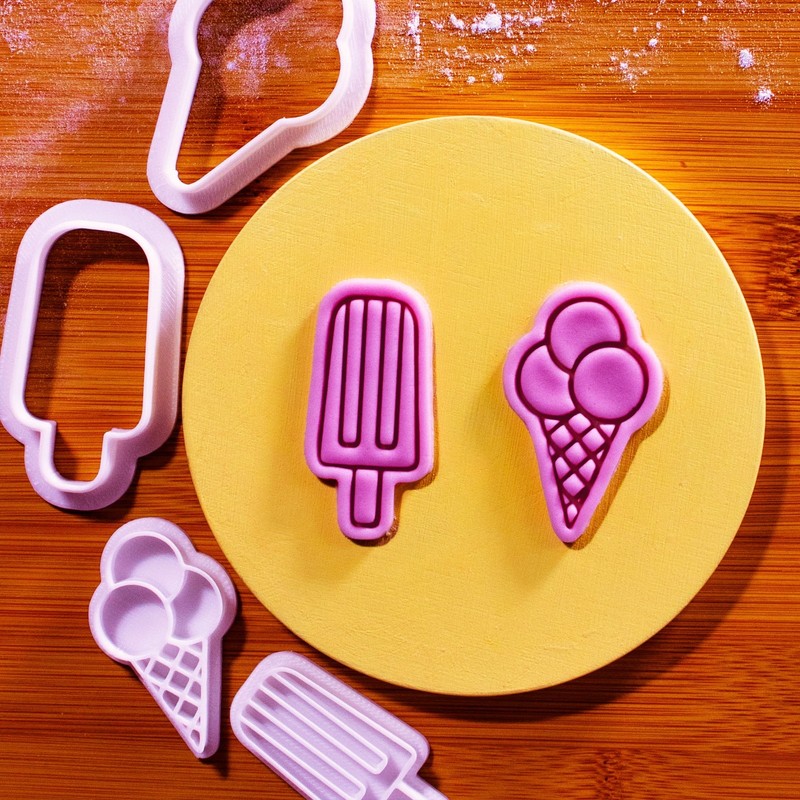 Ice-Cream Cone & Ice Lolly Cookie Cutter + Stamp Set – Summer Party Treats
