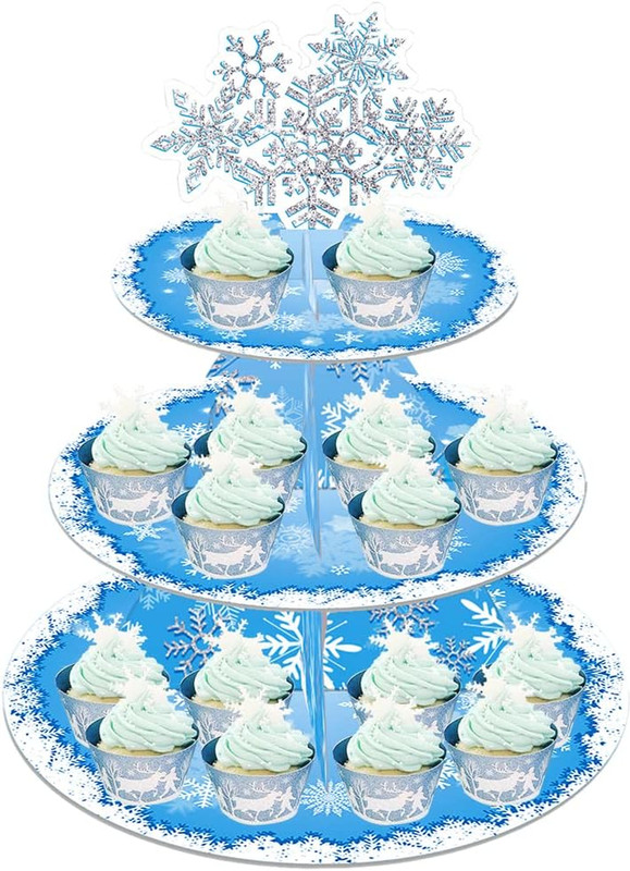 Large 3-Tier Snowflake Party Cupcake Stand 12Inch Frozen Party Cupcake Tray for