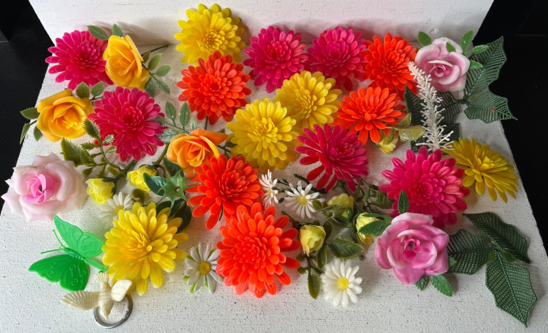 Vtg Lot of 37 Artificial Plastic Flowers for Crafting Cake Decorating Colorful