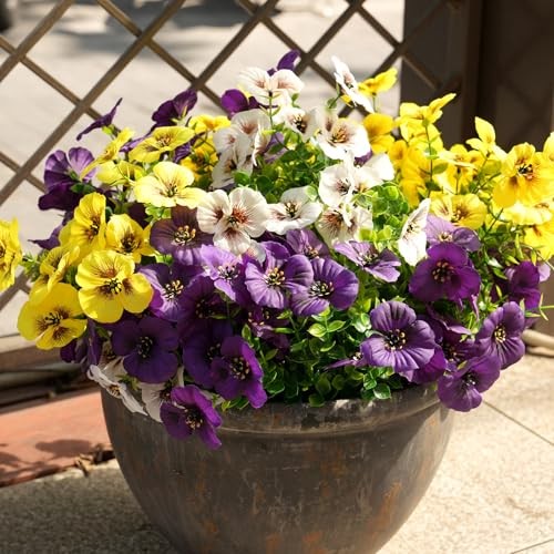 Artificial Flowers for Outdoors,UV Resistant Fake 14 Yellow White Purple gallery