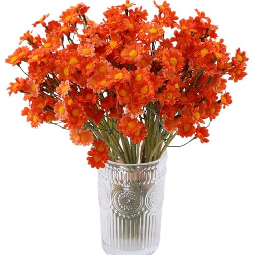 24pcs Small Daisy Artificial Flowers Faux Silk Daisies Flowers Spring Orange