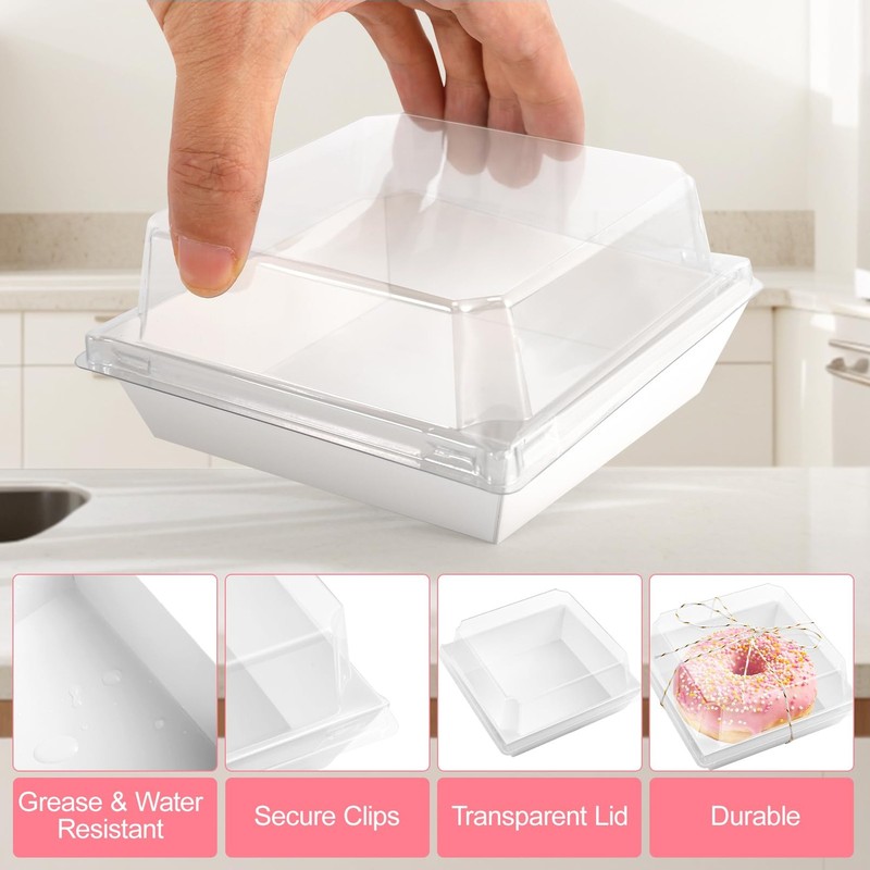 100 Pack Paper Charcuterie Boxes with Clear Lids,5 Inches Disposable Square D... gallery