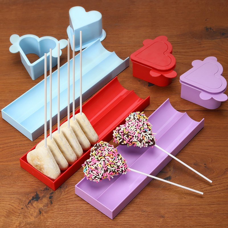Blue Heart Cake Pop Mold Set 9 Inch Tray Sticks ABS Baking Kit Dessert Maker gallery