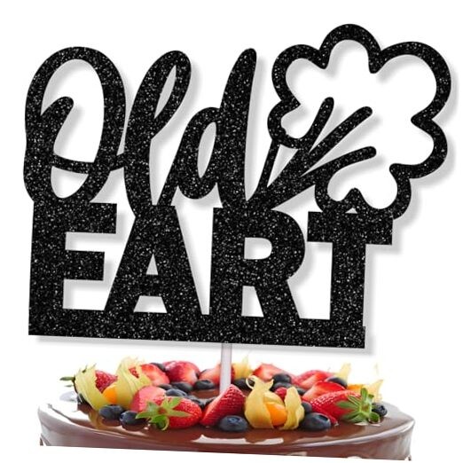 Funny Old Fart Cake Topper – Glitter Birthday Decoration for Men, Women, Black