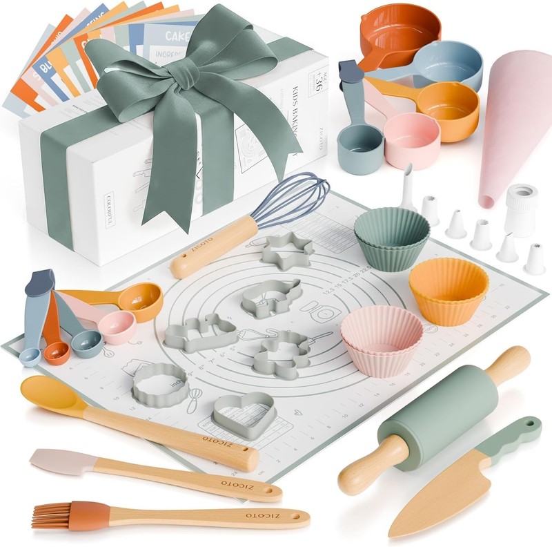 Kids Baking Set with Real Kitchen Tools 43 Pieces Pink Safe Food-Grade Silicone