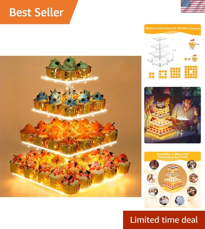 Beautiful 4 Tier Acrylic Cupcake Stand with LED Light – Perfect for Any Occasion