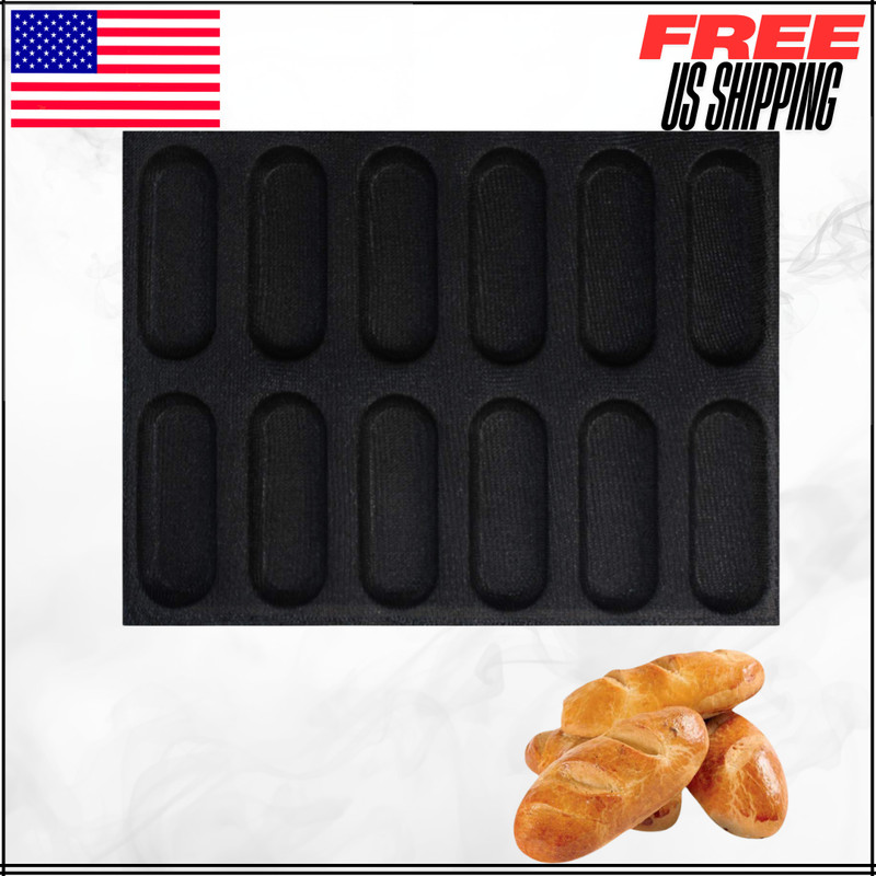 Silicone Hot Dog Bun Mini Baguette Sandwich Perforated Baking Mold for 12 Loaf