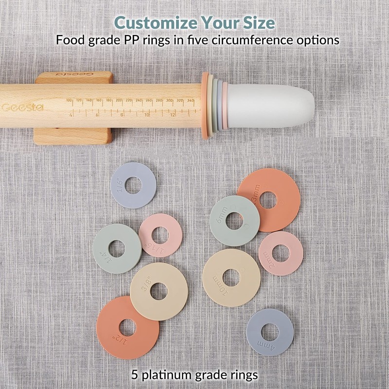 Adjustable Rolling Pin with 5 Thickness Rings - Perfect for Dough, Pizza, Cookie gallery