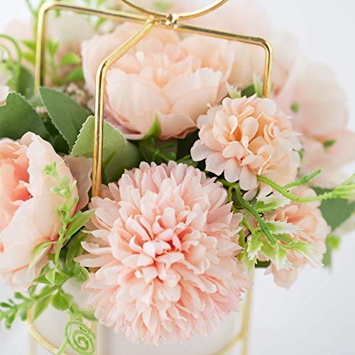 Fake Artificial Flowers in Vase Faux Peony Silk Hydrangea Flower Pink in Gold gallery