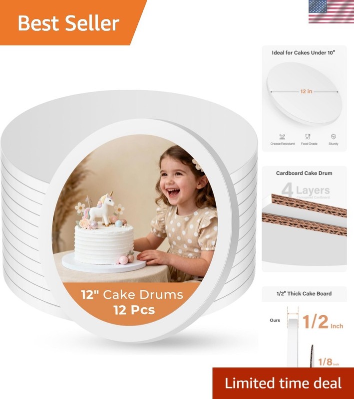 12PCS Cake Drums 12 Inch Round, 12in Cake Boards Set, 1/2″ Thick Sturdy Cardb…