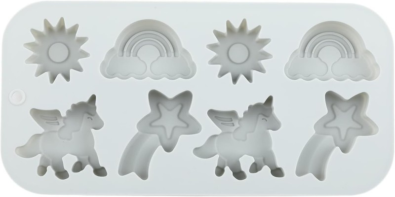 8 Cavity Winged Unicorn Themed Silicone Molds Rainbow Unicorn Sun Meteor Candy gallery